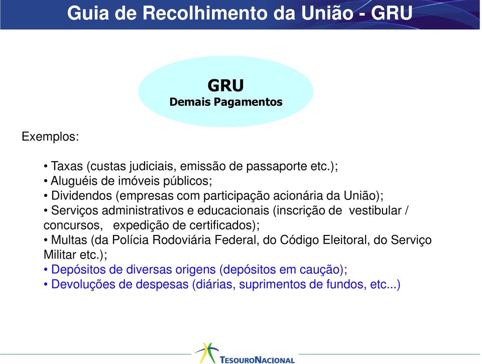 educacionais (inscrição de vestibular / concursos, expedição de certificados); Multas (da Polícia Rodoviária Federal, do Código