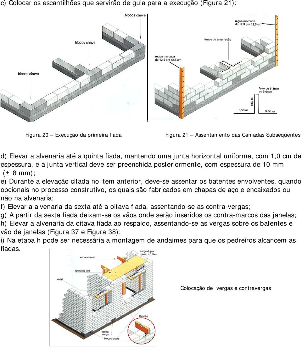 anterior, deve-se assentar os batentes envolventes, quando opcionais no processo construtivo, os quais são fabricados em chapas de aço e encaixados ou não na alvenaria; f) Elevar a alvenaria da sexta