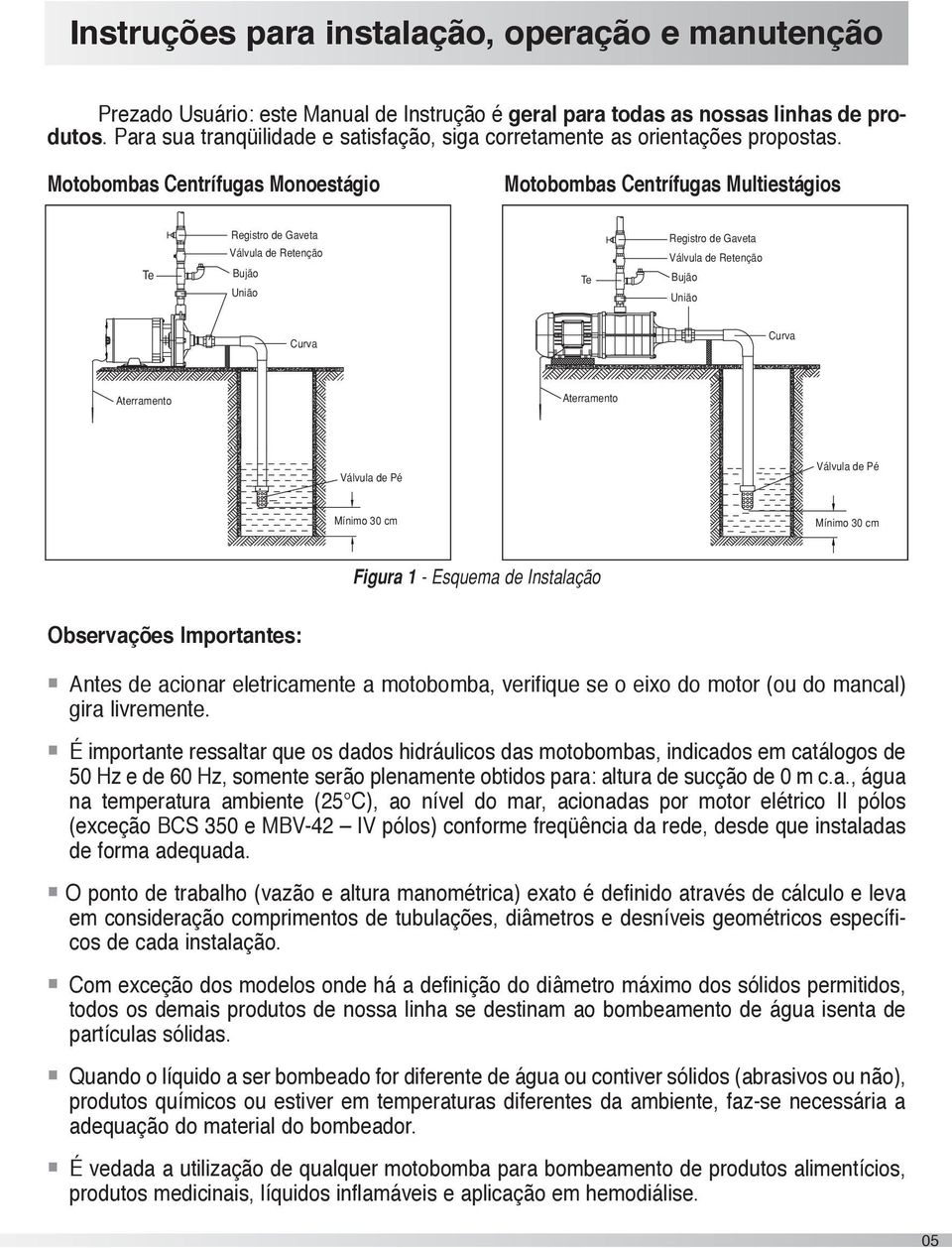 Motobombas Centrífugas Monoestágio Motobombas Centrífugas Multiestágios Te Registro de Gaveta Válvula de Retenção Bujão União Te Registro de Gaveta Válvula de Retenção Bujão União Curva Curva