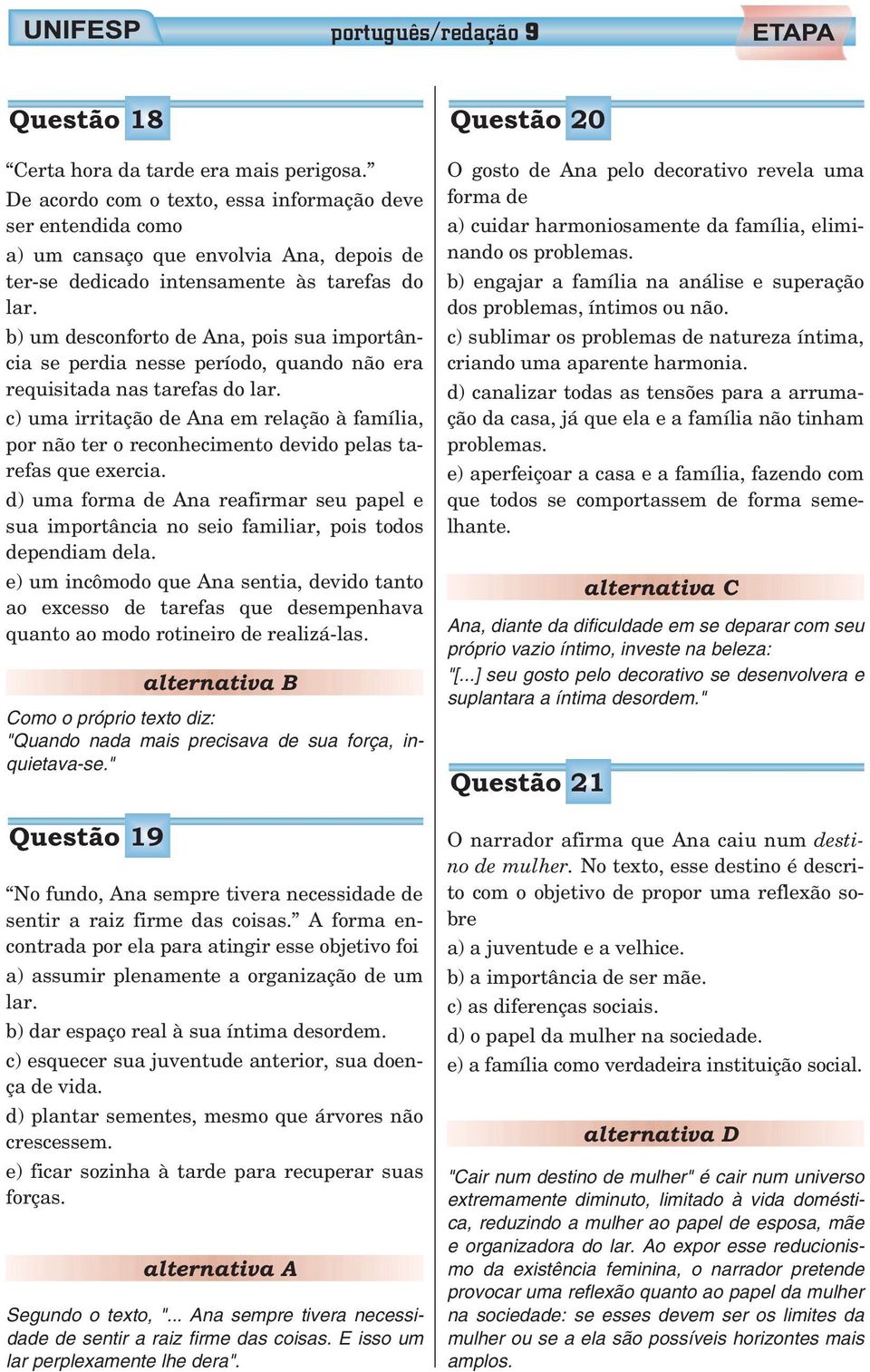 b) um desconforto de Ana, pois sua importância se perdia nesse período, quando não era requisitada nas tarefas do lar.