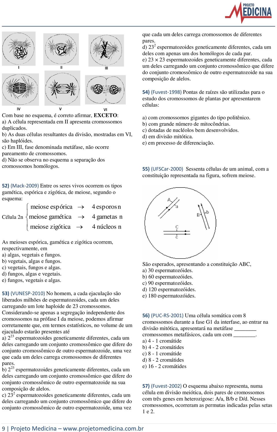 54) (Fuvest-1998) Pontas de raízes são utilizadas para o estudo dos cromossomos de plantas por apresentarem células: Com base no esquema, é correto afirmar, EXCETO: a) A célula representada em II