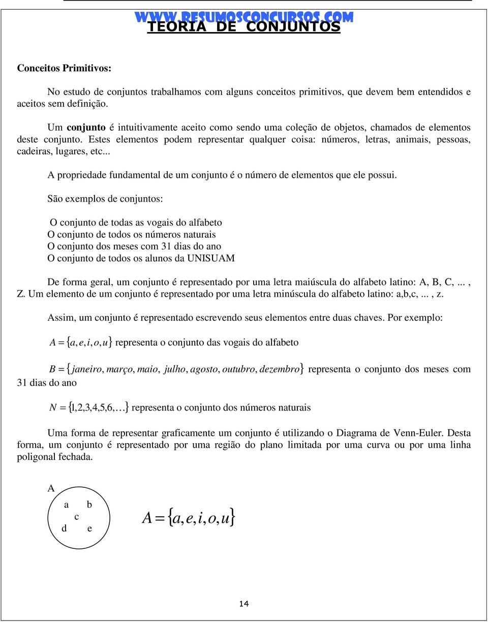 Estes elementos podem representar qualquer coisa: números, letras, animais, pessoas, cadeiras, lugares, etc... A propriedade fundamental de um conjunto é o número de elementos que ele possui.