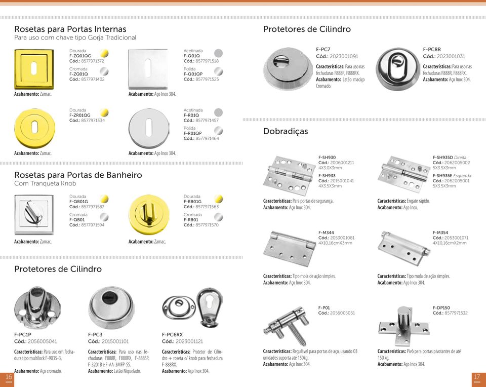 : 8577971334 Q Cód.: 8577971457 QP Cód.: 8577971464 Dobradiças para Portas de Banheiro Com Tranqueta Knob F-SH930 Cód.: 2006001211 4X3.0X3mm F-SH933 Cód.: 2015001041 4X3.5X3mm F-SH935D Direita Cód.