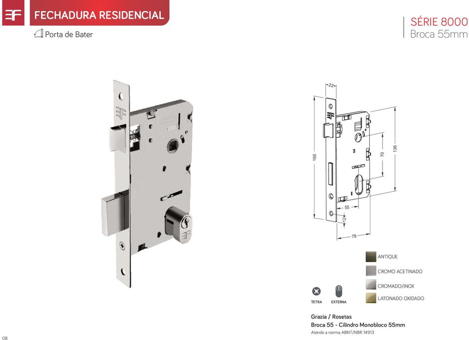 TETRA LATONADO OXIDADO 08 Grazia / Rosetas Broca 55 -