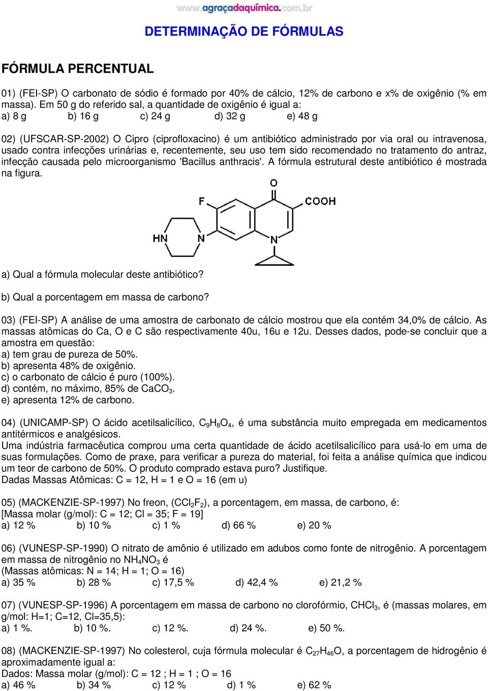 intravenosa, usado contra infecções urinárias e, recentemente, seu uso tem sido recomendado no tratamento do antraz, infecção causada pelo microorganismo 'Bacillus anthracis'.