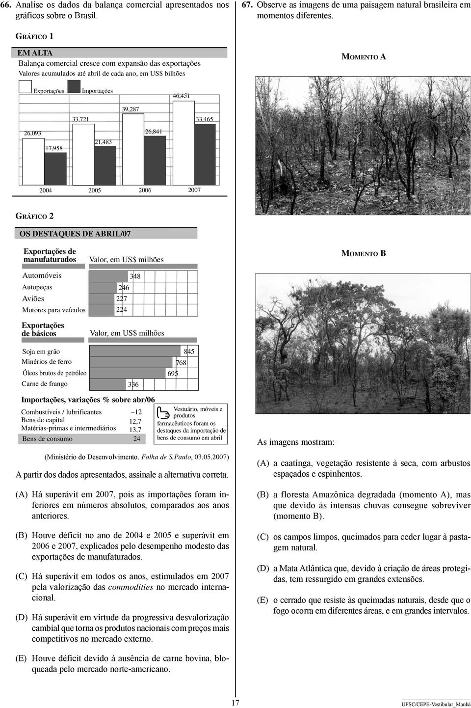 17,958 21,483 26,841 2004 2005 2006 2007 GRÁFICO 2 OS DESTAQUES DE ABRIL/07 Exportações de manufaturados Automóveis Autopeças Aviões Motores para veículos Exportações de básicos Valor, em US$ milhões