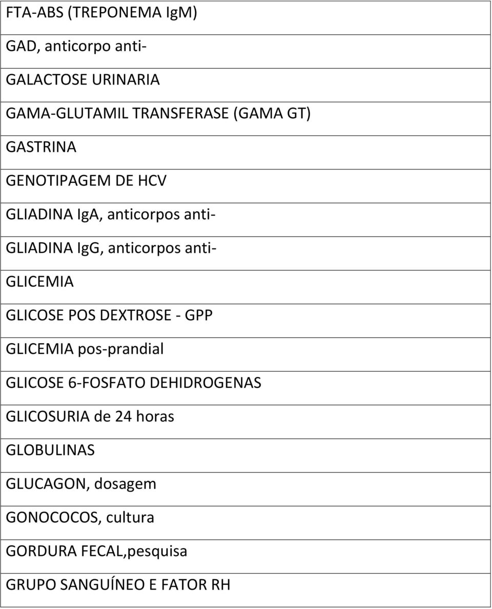 GLICOSE POS DEXTROSE - GPP GLICEMIA pos-prandial GLICOSE 6-FOSFATO DEHIDROGENAS GLICOSURIA de 24