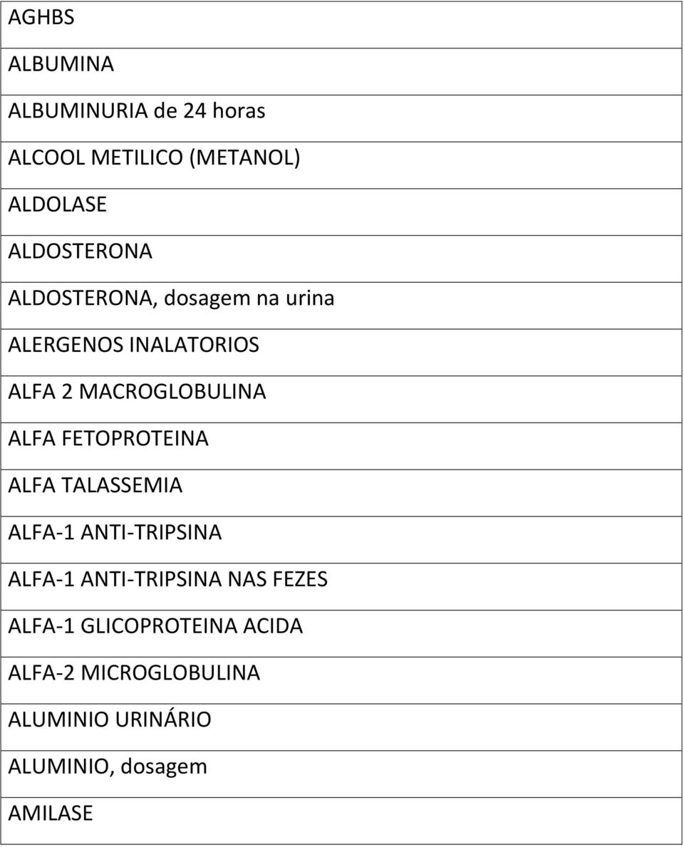 MACROGLOBULINA ALFA FETOPROTEINA ALFA TALASSEMIA ALFA-1 ANTI-TRIPSINA ALFA-1