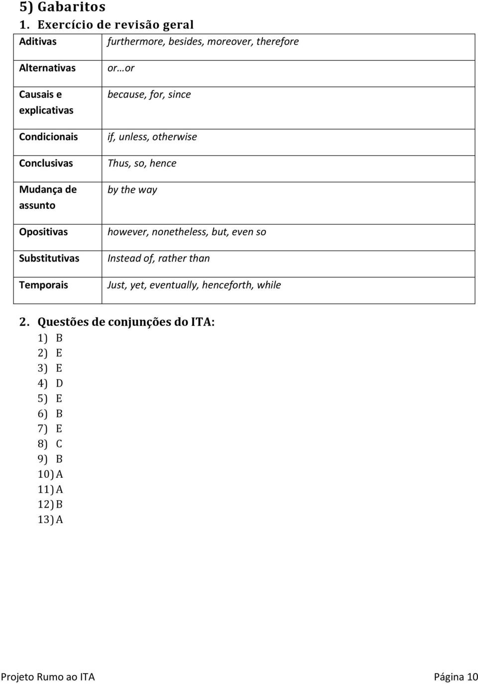 Conclusivas Mudança de assunto Opositivas Substitutivas Temporais or or because, for, since if, unless, otherwise Thus, so,