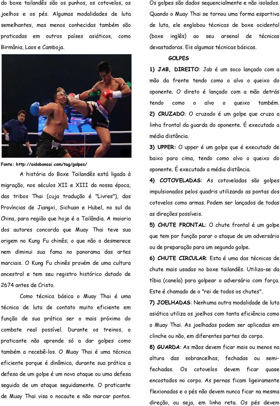 Quando o Muay Thai se tornou uma forma esportiva de luta, ele englobou técnicas de boxe ocidental (boxe inglês) ao seu arsenal de técnicas devastadoras. Eis algumas técnicas básicas.