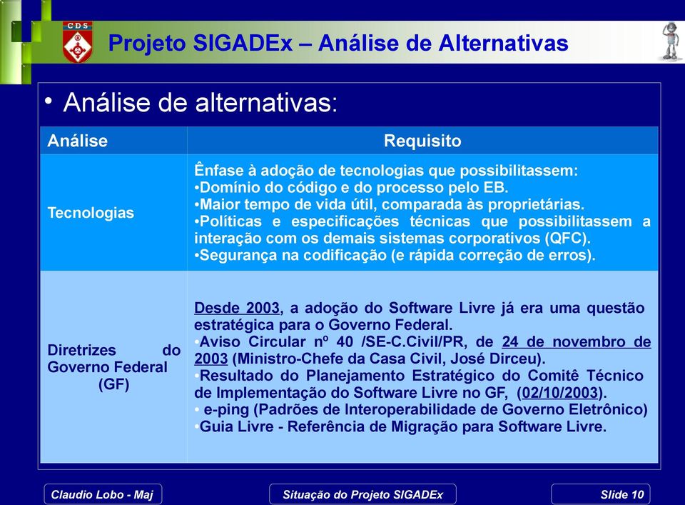 Segurança na codificação (e rápida correção de erros). Desde 2003, a adoção do Software Livre já era uma questão estratégica para o Governo Federal. Aviso Circular nº 40 /SE-C.