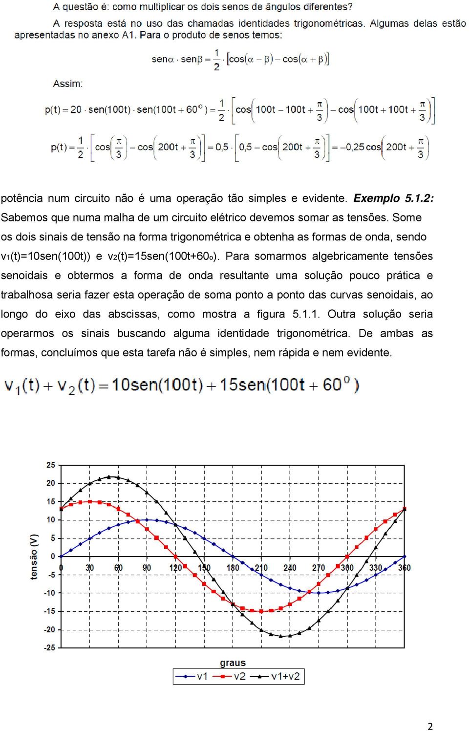 Para somarmos algebricamente tensões senoidais e obtermos a forma de onda resultante uma solução pouco prática e trabalhosa seria fazer esta operação de soma ponto a ponto das