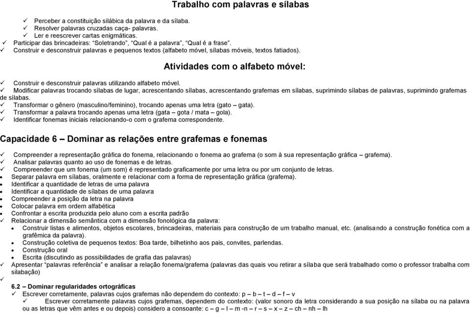 Atividades com o alfabeto móvel: Construir e desconstruir palavras utilizando alfabeto móvel.