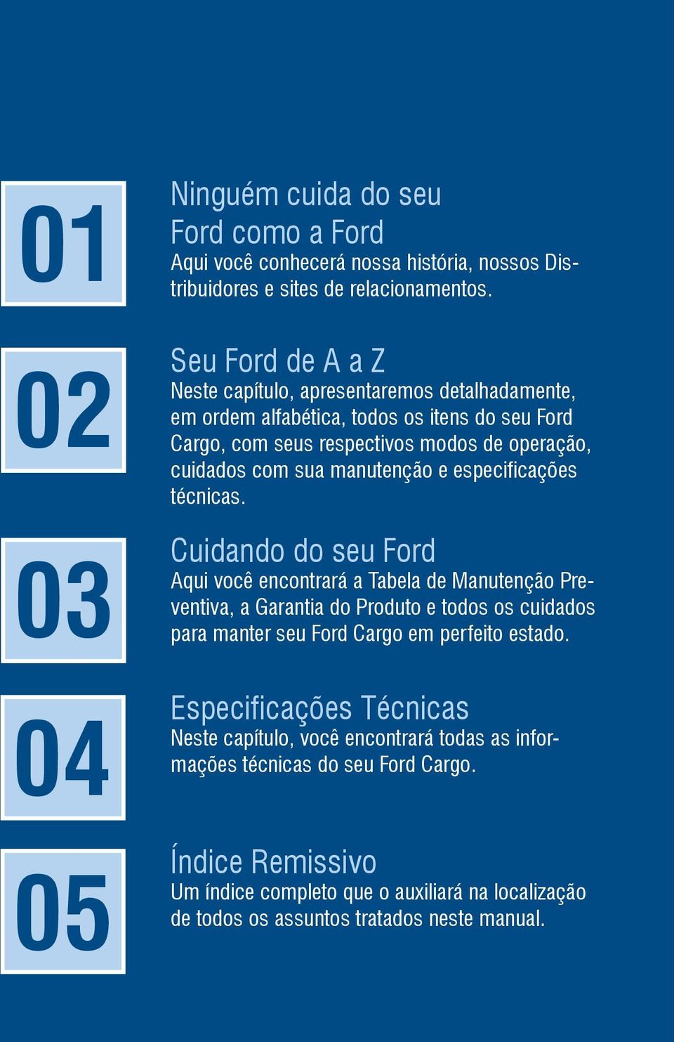 manutenção e especificações técnicas.