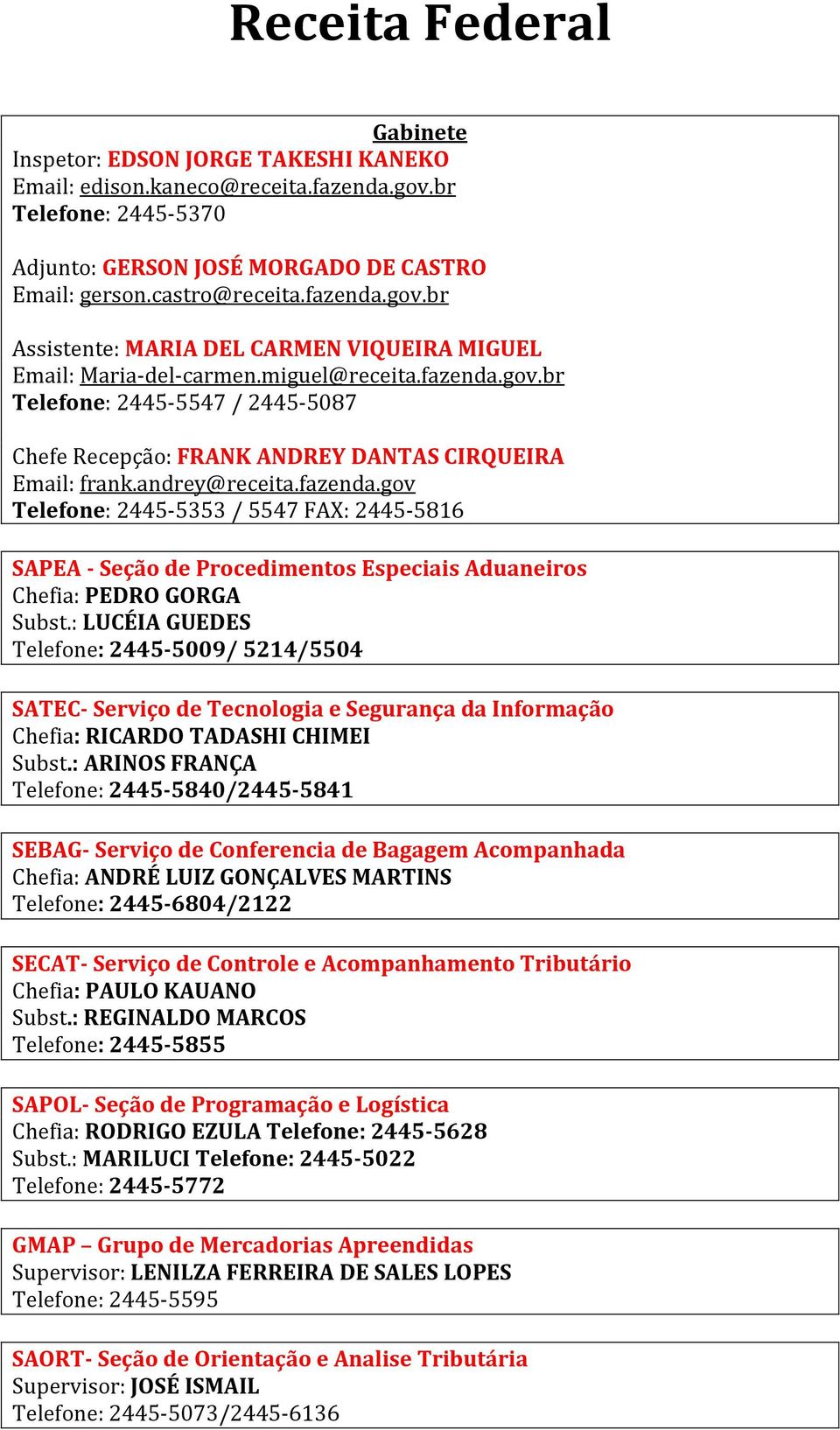 : LUCÉIA GUEDES 5009/ 5214/5504 SATEC- Serviço de Tecnologia e Segurança da Informação Chefia: RICARDO TADASHI CHIMEI Subst.