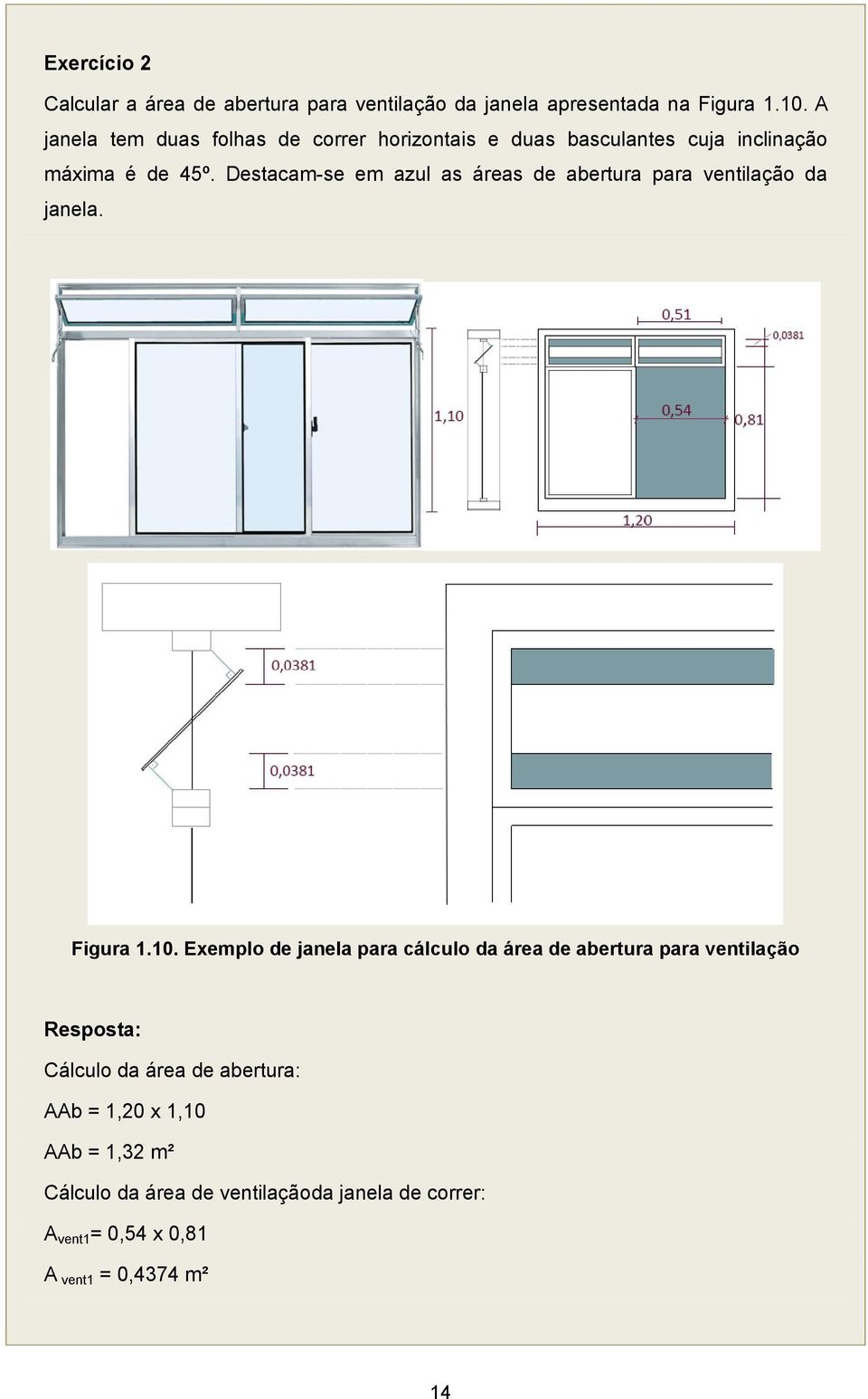 Destacam-se em azul as áreas de abertura para ventilação da janela. Figura 1.10.