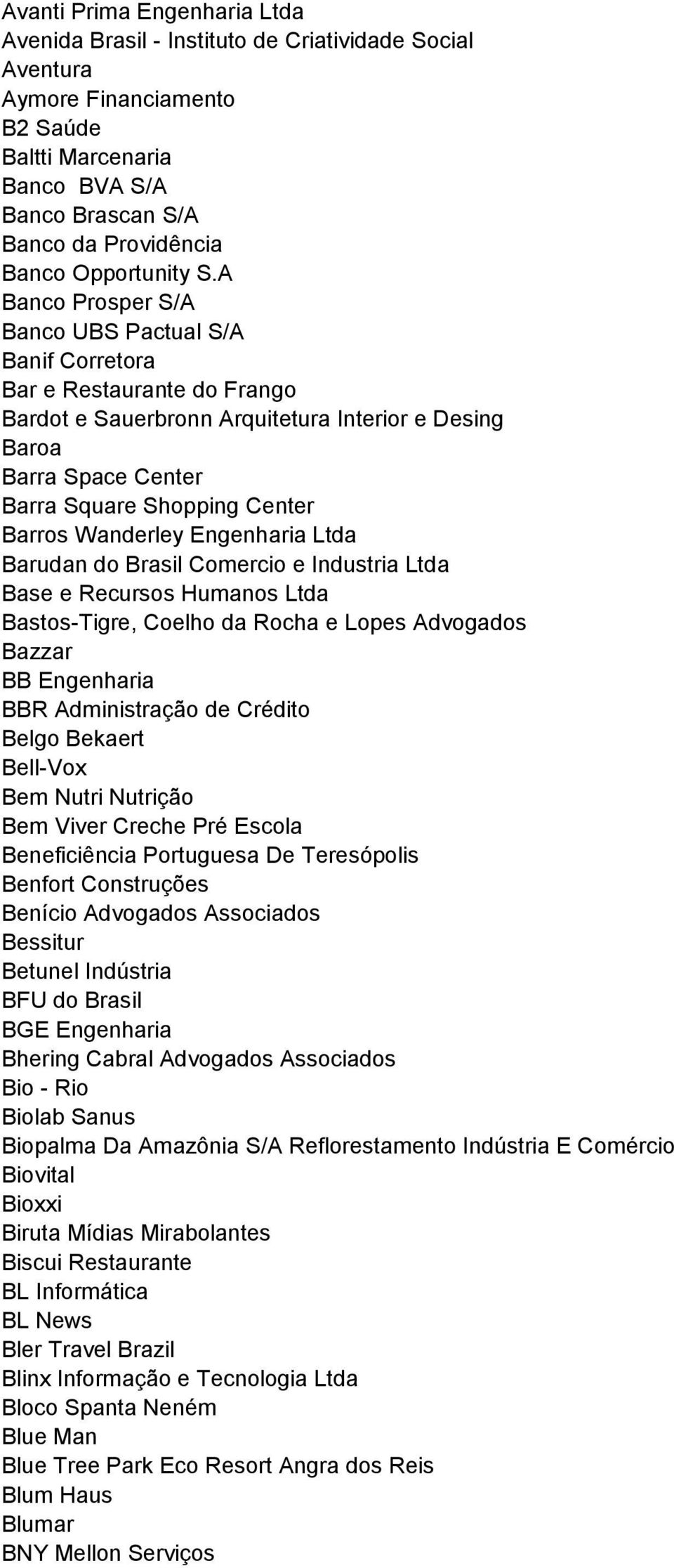 A Banco Prosper S/A Banco UBS Pactual S/A Banif Corretora Bar e Restaurante do Frango Bardot e Sauerbronn Arquitetura Interior e Desing Baroa Barra Space Center Barra Square Shopping Center Barros