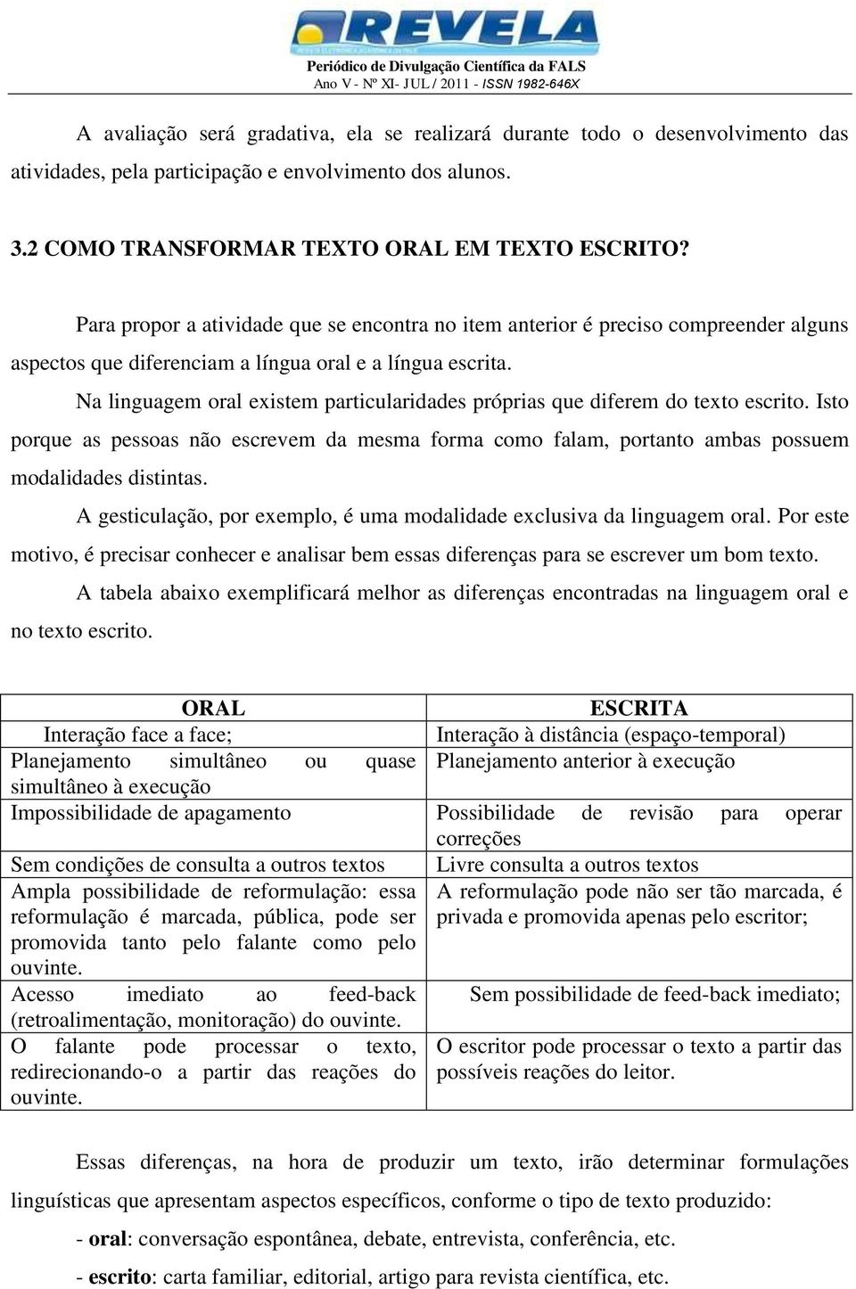 Na linguagem oral existem particularidades próprias que diferem do texto escrito. Isto porque as pessoas não escrevem da mesma forma como falam, portanto ambas possuem modalidades distintas.