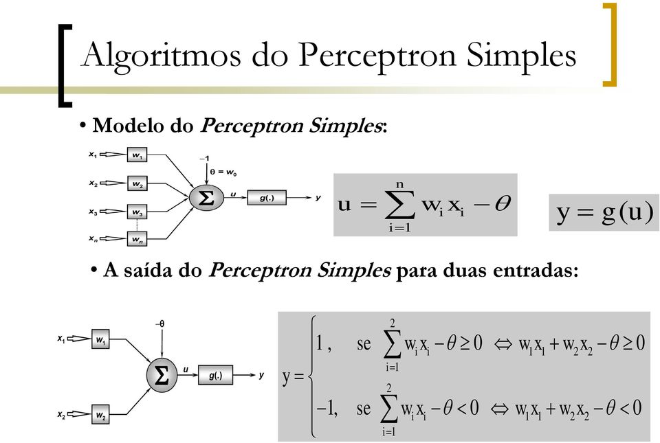 do Perceptron Simples para duas entradas: y 2 1, se