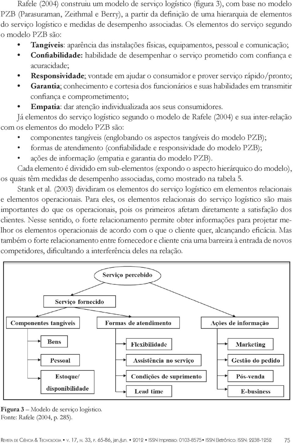 Os elementos do serviço segundo o modelo PZB são: Tangíveis: aparência das instalações físicas, equipamentos, pessoal e comunicação; Confiabilidade: habilidade de desempenhar o serviço prometido com