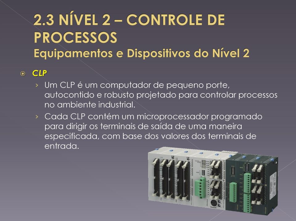 Cada CLP contém um microprocessador programado para dirigir os