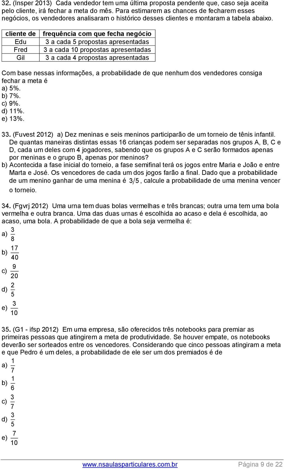 cliente de Edu Fred Gil frequência com que fecha negócio 3 a cada 5 propostas apresentadas 3 a cada 0 propostas apresentadas 3 a cada 4 propostas apresentadas Com base nessas informações, a