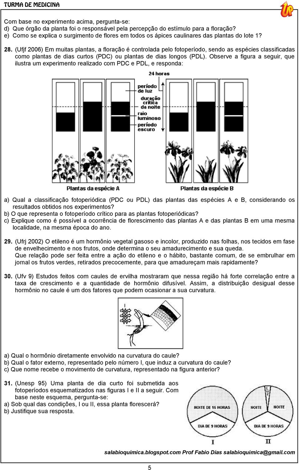 (Ufjf 2006) Em muitas plantas, a floração é controlada pelo fotoperíodo, sendo as espécies classificadas como plantas de dias curtos (PDC) ou plantas de dias longos (PDL).