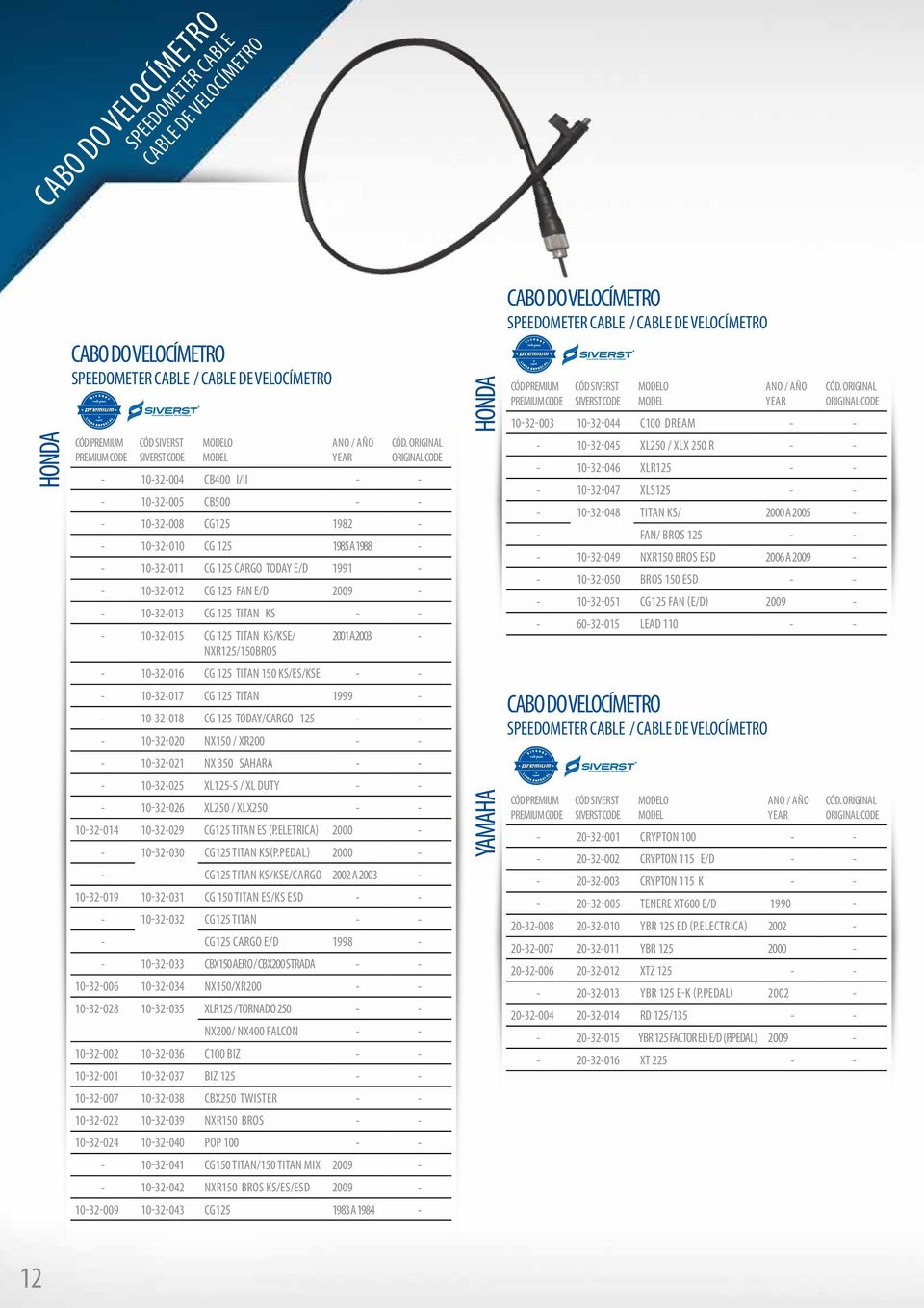 10-32-016 CG 125 TITAN 150 KS/ES/KSE - 10-32-017 CG 125 TITAN 1999 - - 10-32-018 CG 125 TODAY/CARGO 125-10-32-020 NX150 / XR200-10-32-021 NX 350 SAHARA - 10-32-025 XL125-S / XL DUTY - 10-32-026 XL250