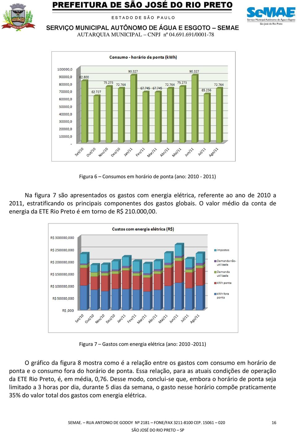 Figura 7 Gastos com energia elétrica (ano: 2010-2011) O gráfico da figura 8 mostra como é a relação entre os gastos com consumo em horário de ponta e o consumo fora do horário de ponta.