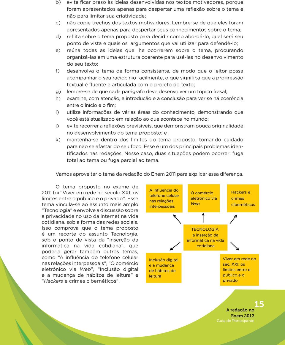 Lembre-se de que eles foram apresentados apenas para despertar seus conhecimentos sobre o tema; d) reflita sobre o tema proposto para decidir como abordá-lo, qual será seu ponto de vista e quais os
