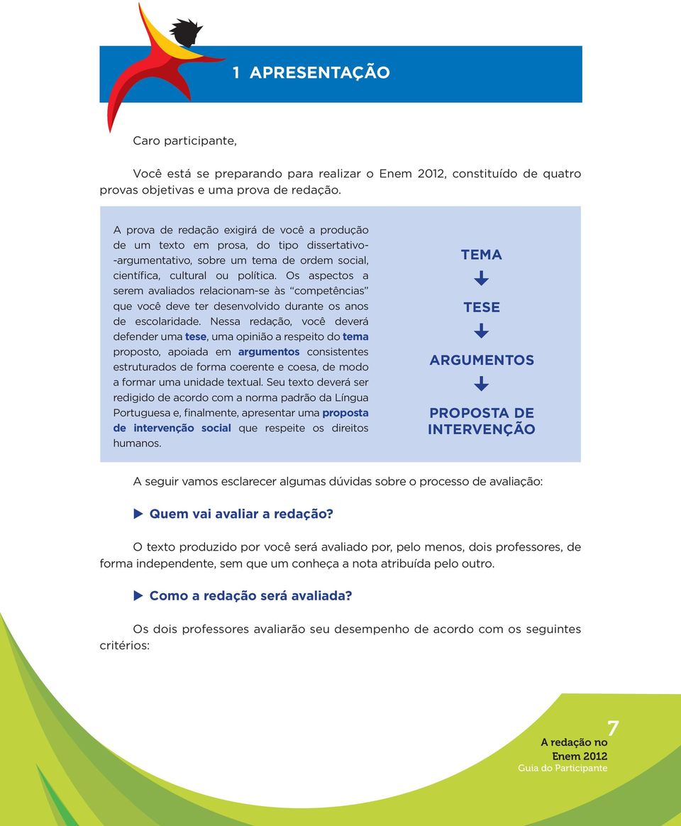 Os aspectos a serem avaliados relacionam-se às competências que você deve ter desenvolvido durante os anos de escolaridade.