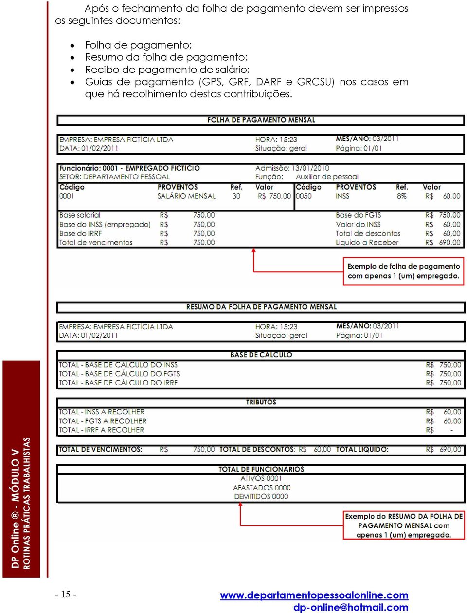 pagamento; Recibo de pagamento de salário; Guias de pagamento (GPS,