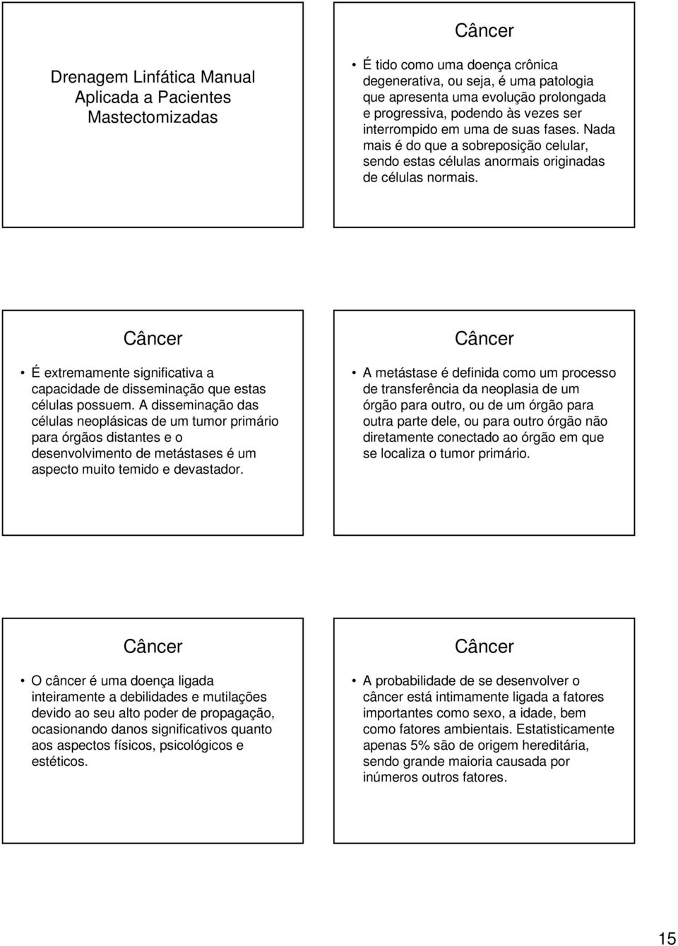 Câncer É extremamente significativa a capacidade de disseminação que estas células possuem.