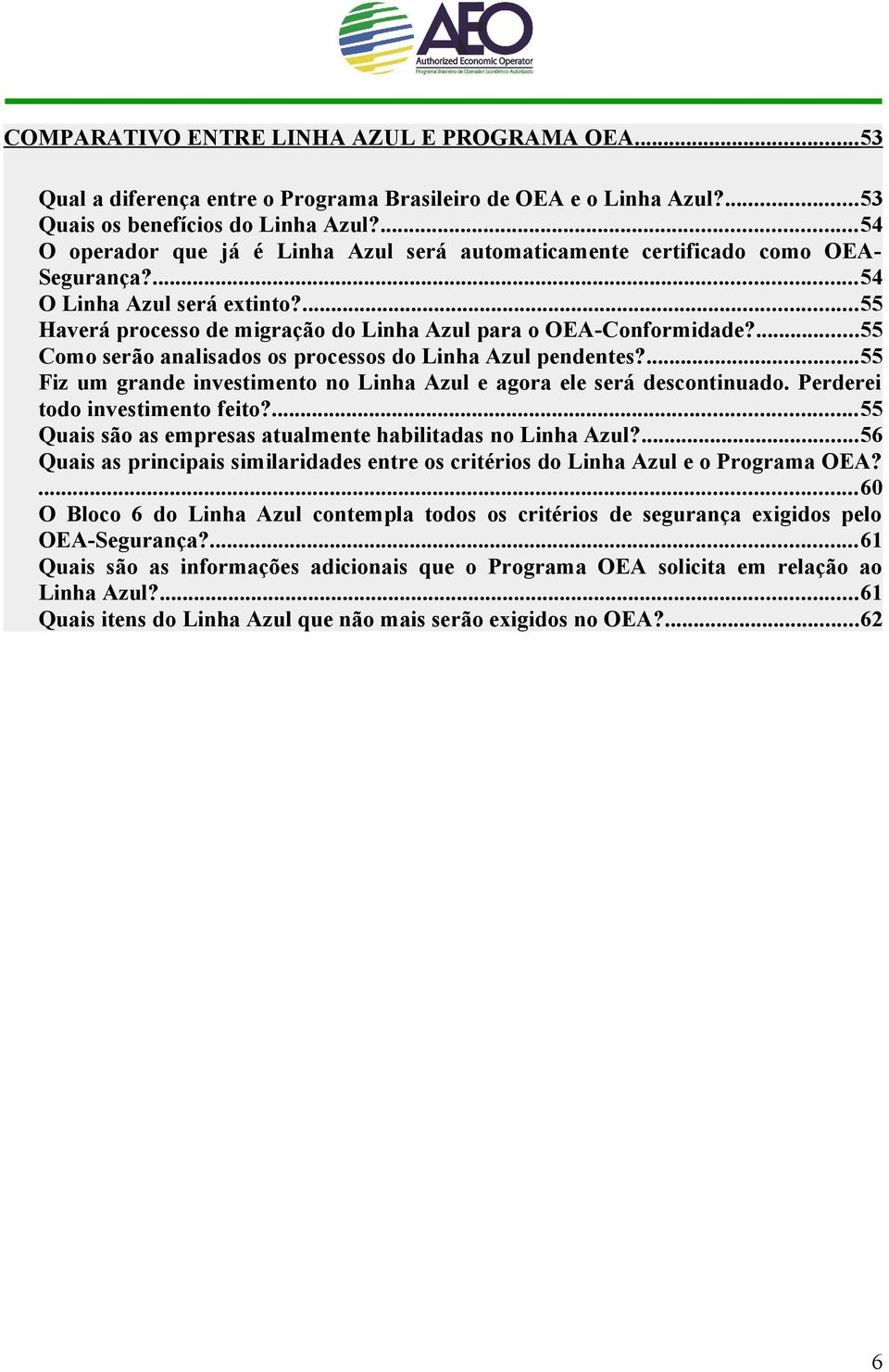 ...55 Como serão analisados os processos do Linha Azul pendentes?...55 Fiz um grande investimento no Linha Azul e agora ele será descontinuado. Perderei todo investimento feito?