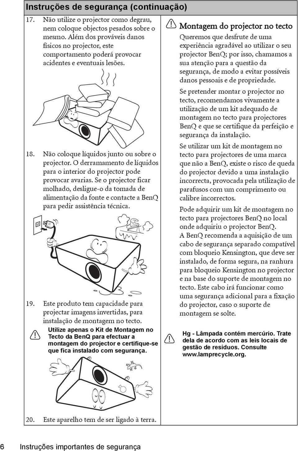 O derramamento de líquidos para o interior do projector pode provocar avarias.