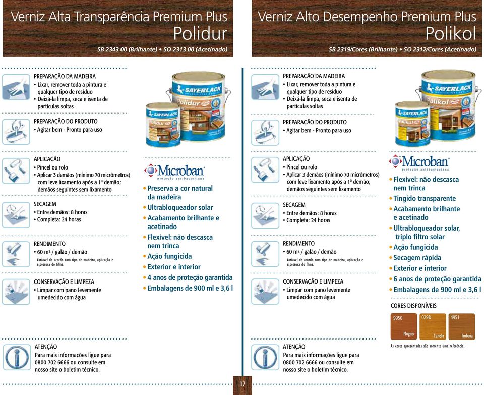 Completa: 24 horas 60 m² / galão / demão Variável de acordo com tipo de madeira, aplicação e espessura do filme.