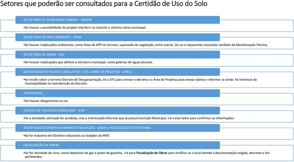 SECRETARIA DE OBRAS - SEO Se houver implicações que afetem a estrutura municipal, como galerias de aguas pluviais.