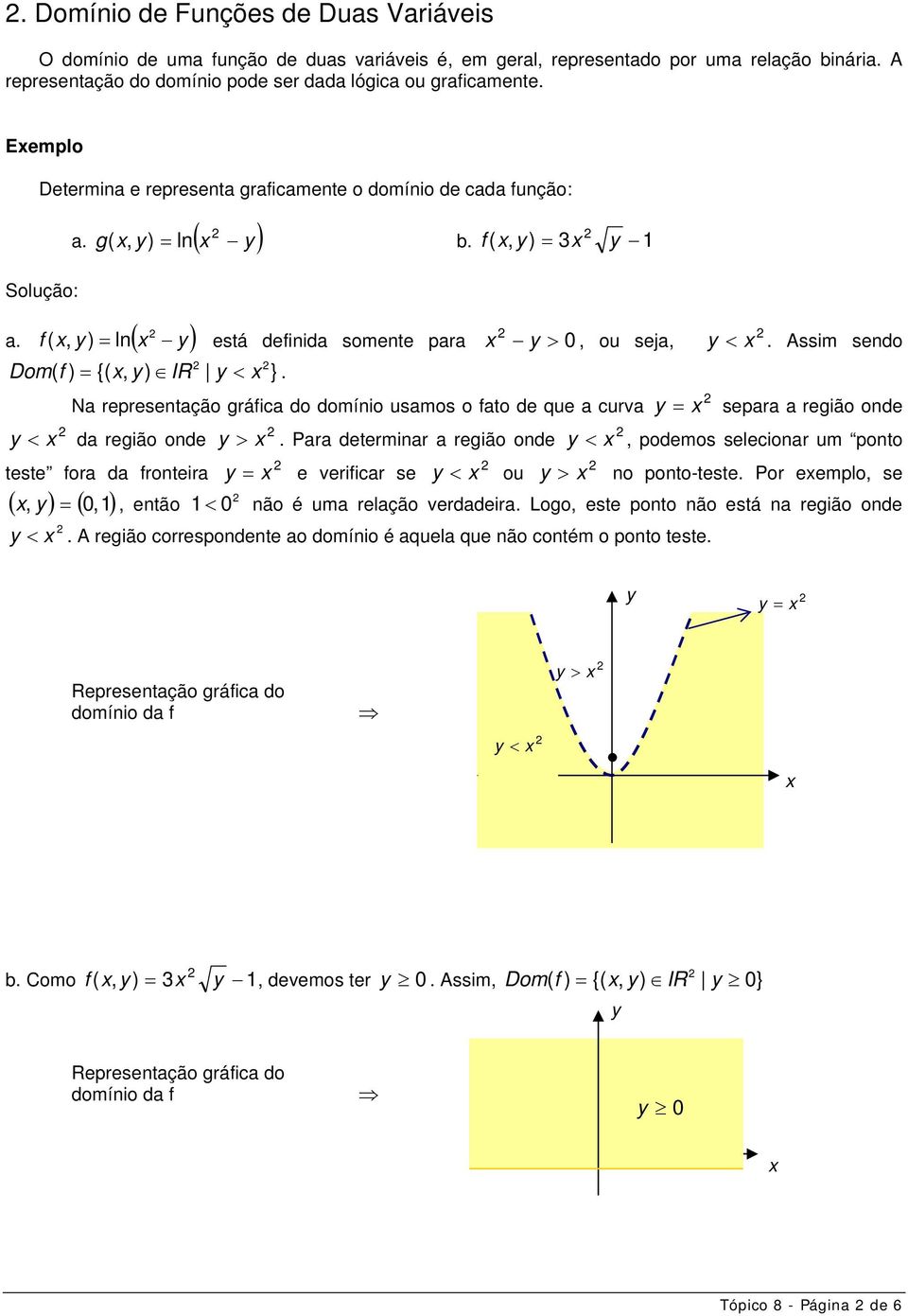 f ( x, y ) = 3x y 1 ( está definida somente para x y > 0, ou seja, Dom ( f ) = {( x, y ) IR y < x }.