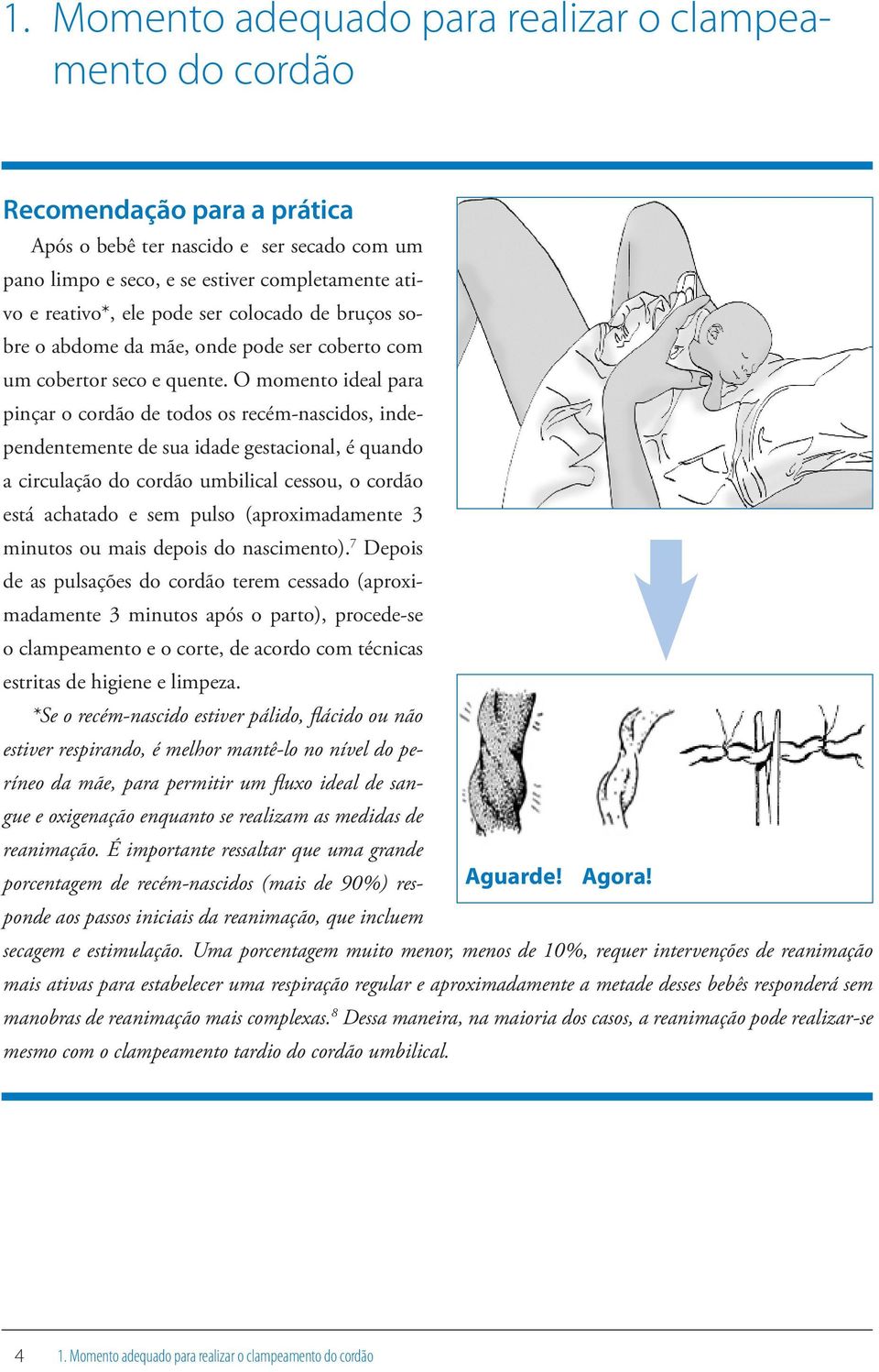 O momento ideal para pinçar o cordão de todos os recém-nascidos, independentemente de sua idade gestacional, é quando a circulação do cordão umbilical cessou, o cordão está achatado e sem pulso