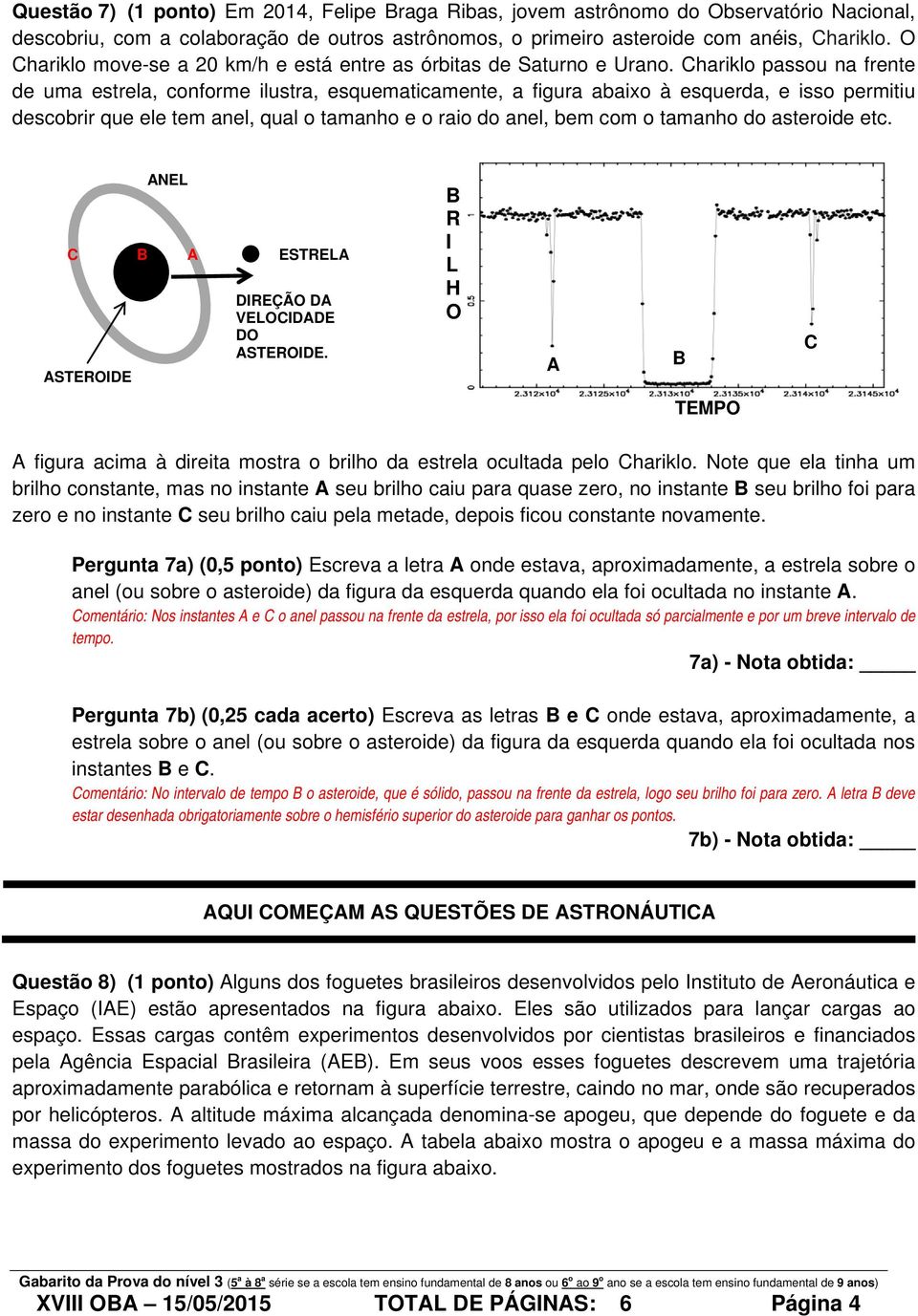 Chariklo passou na frente de uma estrela, conforme ilustra, esquematicamente, a figura abaixo à esquerda, e isso permitiu descobrir que ele tem anel, qual o tamanho e o raio do anel, bem com o