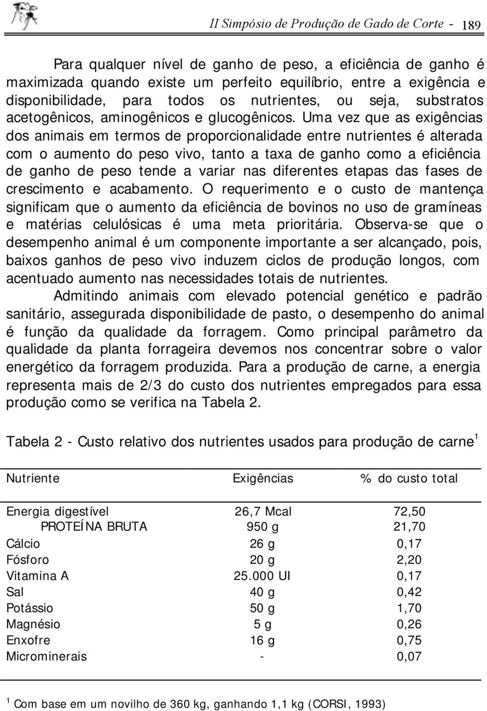 Uma vez que as exigências dos animais em termos de proporcionalidade entre nutrientes é alterada com o aumento do peso vivo, tanto a taxa de ganho como a eficiência de ganho de peso tende a variar