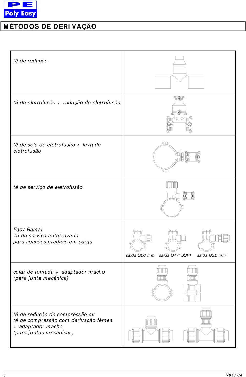 carga saída Ø20 mm saída Ø¾" BSPT saída Ø32 mm colar tomada + adaptador macho (para junta