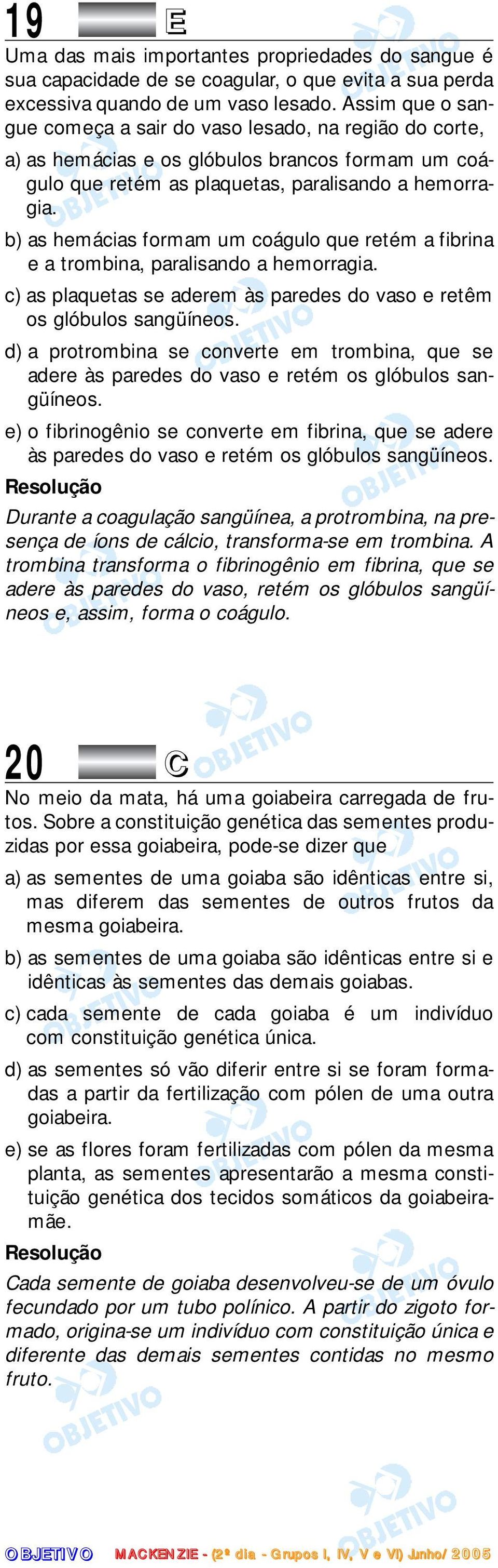 b) as hemácias formam um coágulo que retém a fibrina e a trombina, paralisando a hemorragia. c) as plaquetas se aderem às paredes do vaso e retêm os glóbulos sangüíneos.