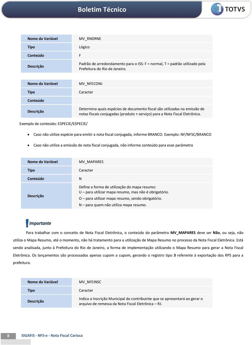 Exemplo de conteúdo: ESPECIE/ESPECIE/ Caso não utilize espécie para emitir a nota fiscal conjugada, informe BRANCO.