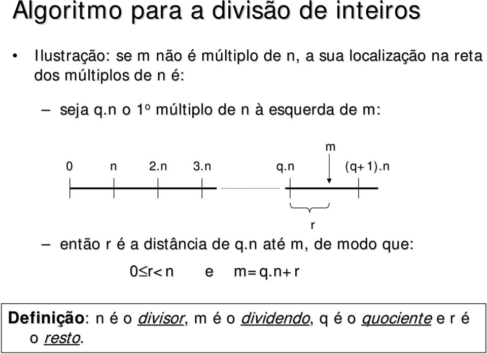 n o 1 o múltiplo de n à esquerda de m: 0 n 2.n 3.n q.n m (q+1).