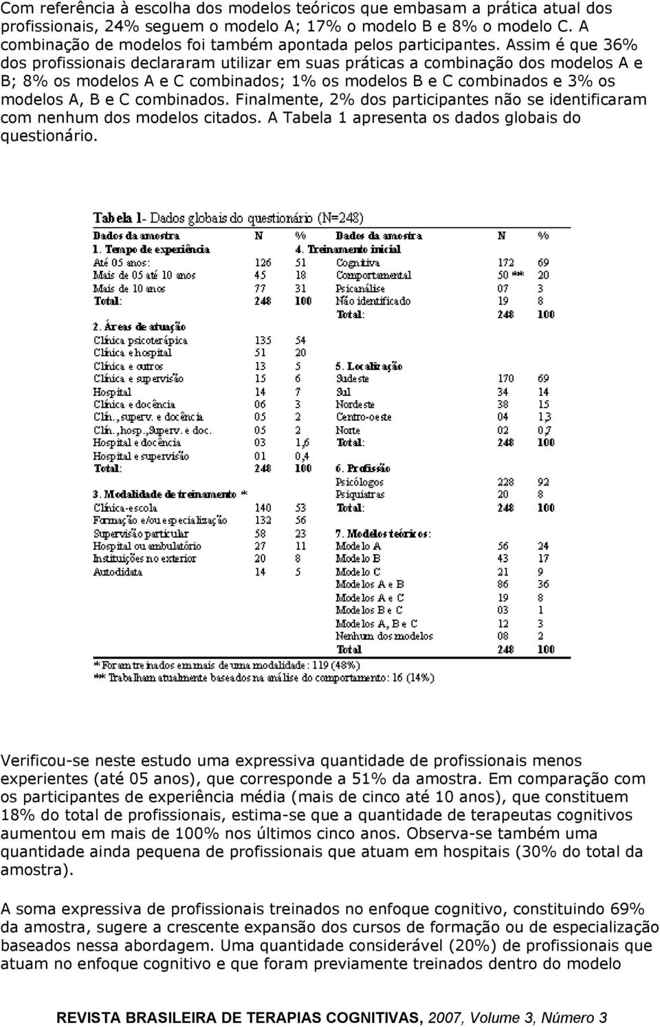 Assim é que 36% dos profissionais declararam utilizar em suas práticas a combinação dos modelos A e B; 8% os modelos A e C combinados; 1% os modelos B e C combinados e 3% os modelos A, B e C