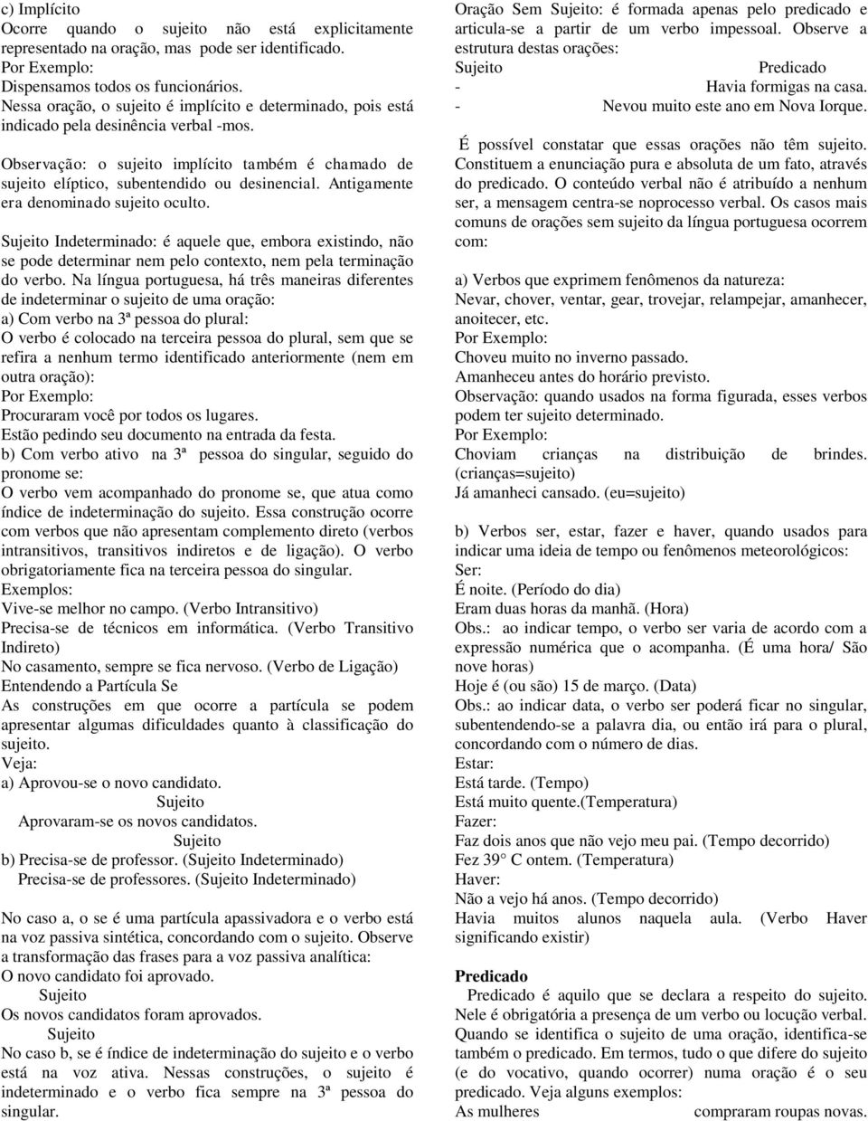 Antigamente era denominado sujeito oculto. Indeterminado: é aquele que, embora existindo, não se pode determinar nem pelo contexto, nem pela terminação do verbo.