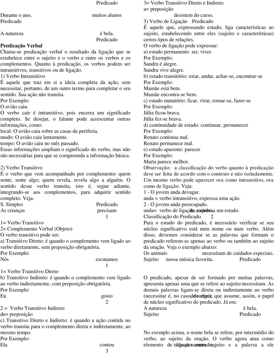 Quanto à predicação, os verbos podem ser intransitivos, transitivos ou de ligação.