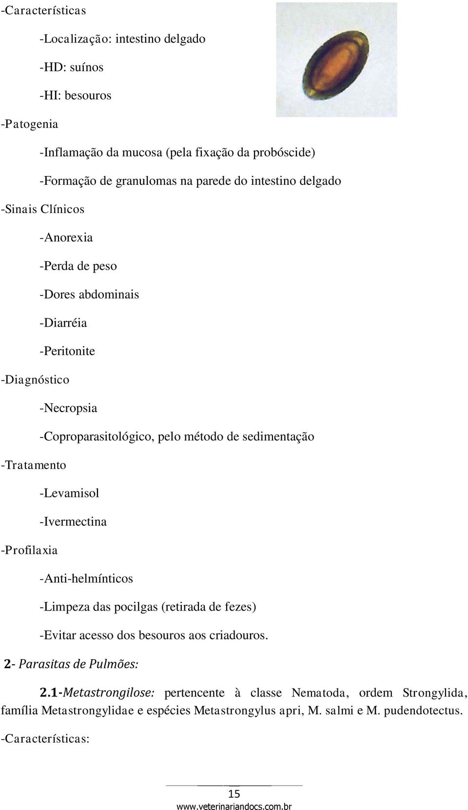 sedimentação -Levamisol -Ivermectina -Anti-helmínticos -Limpeza das pocilgas (retirada de fezes) -Evitar acesso dos besouros aos criadouros.