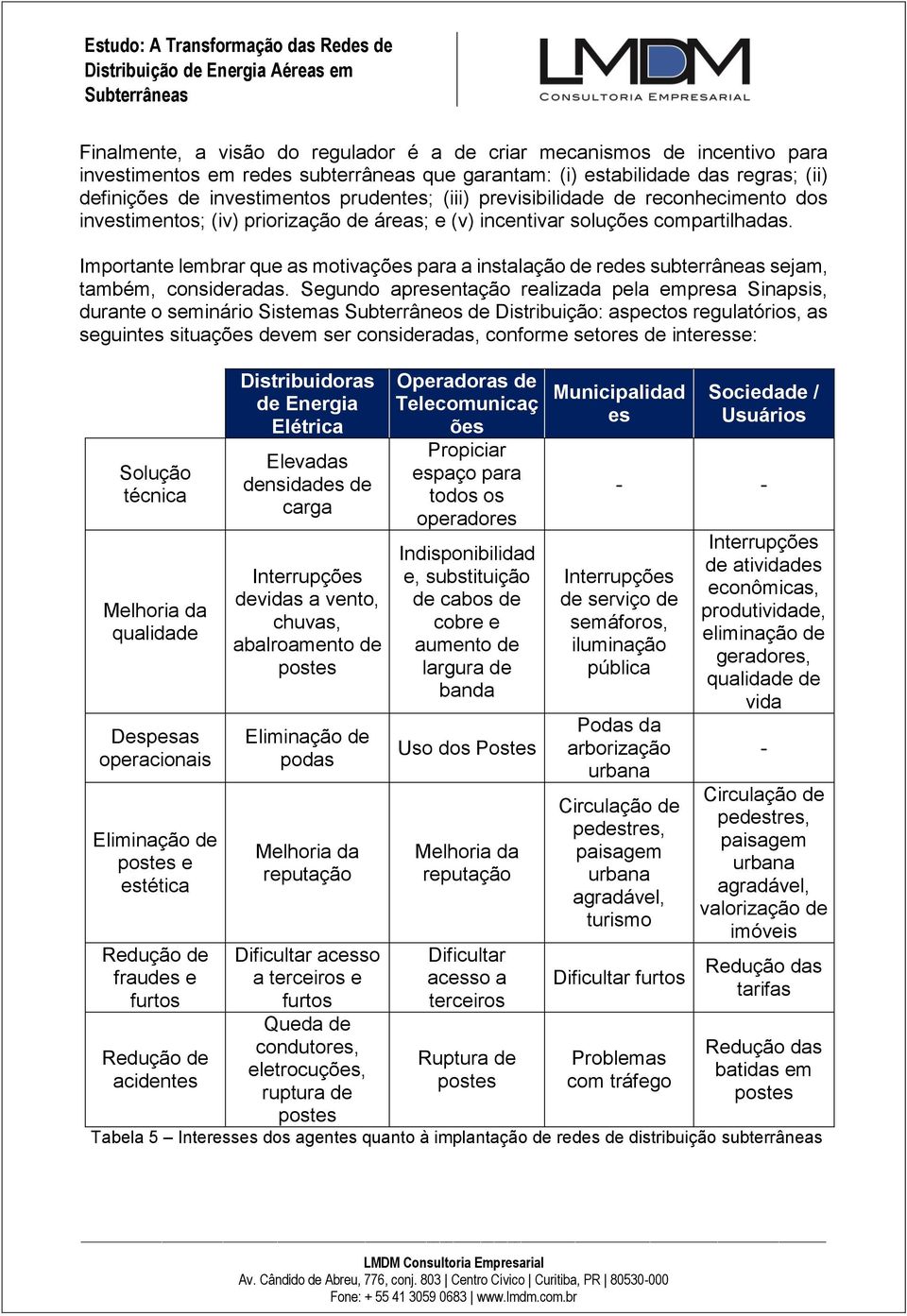 Importante lembrar que as motivações para a instalação de redes subterrâneas sejam, também, consideradas.